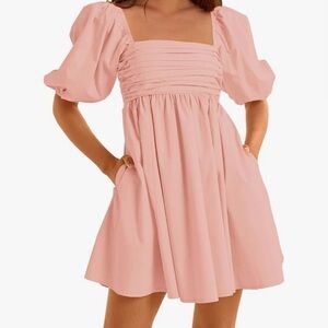 Elegant Pink Puff Sleeve Dress
